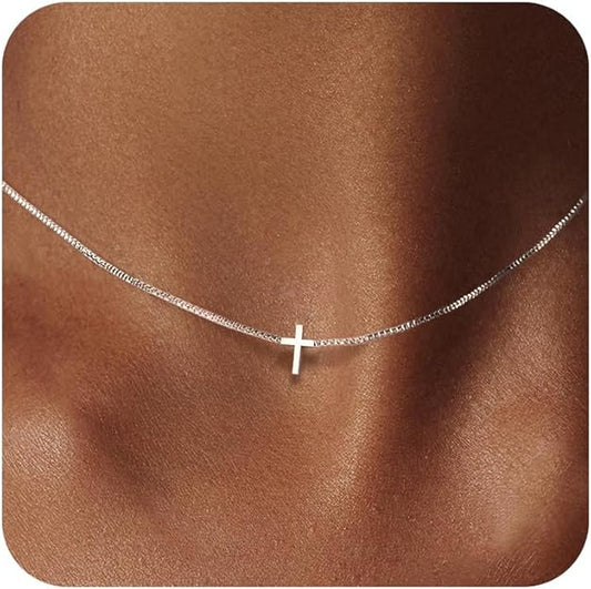 Cross Necklace for Women Dainty 14K Gold Silver Plated