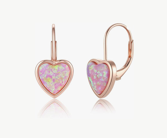 Earrings 925 Sterling Silver Opal Heart for Women