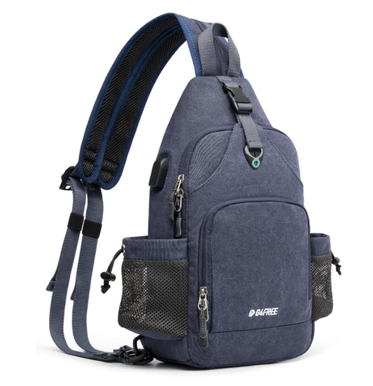 Sling Bag Canvas Crossbody Backpack with USB Charging Port