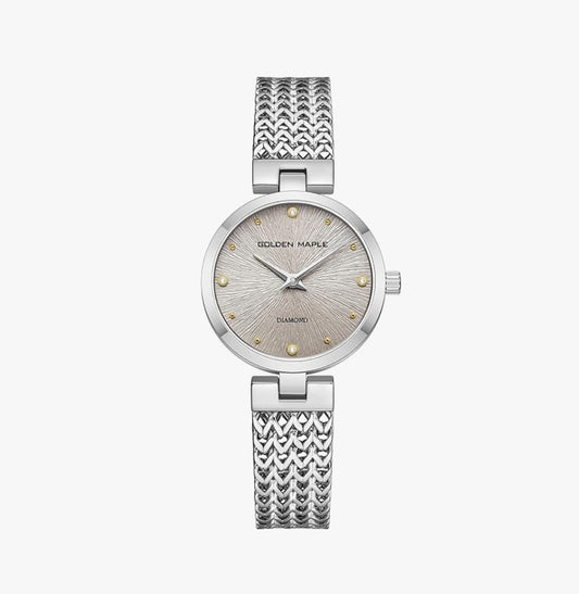 Dainty Gold Watch for Women: Mother of Pearl Dial with Diamond Time Markers