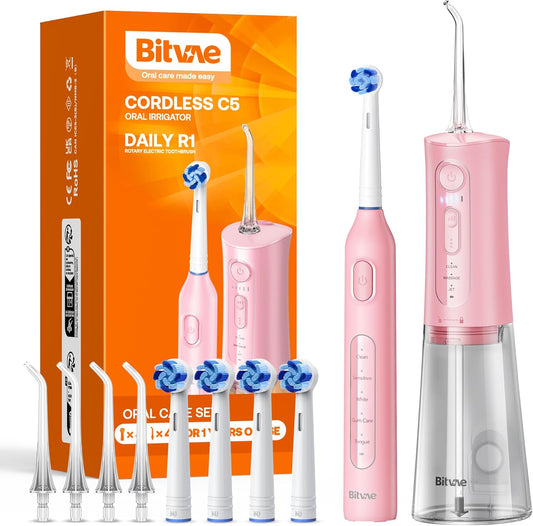 Water Dental Flosser Teeth Picks & Cordless toothbrush - PINK