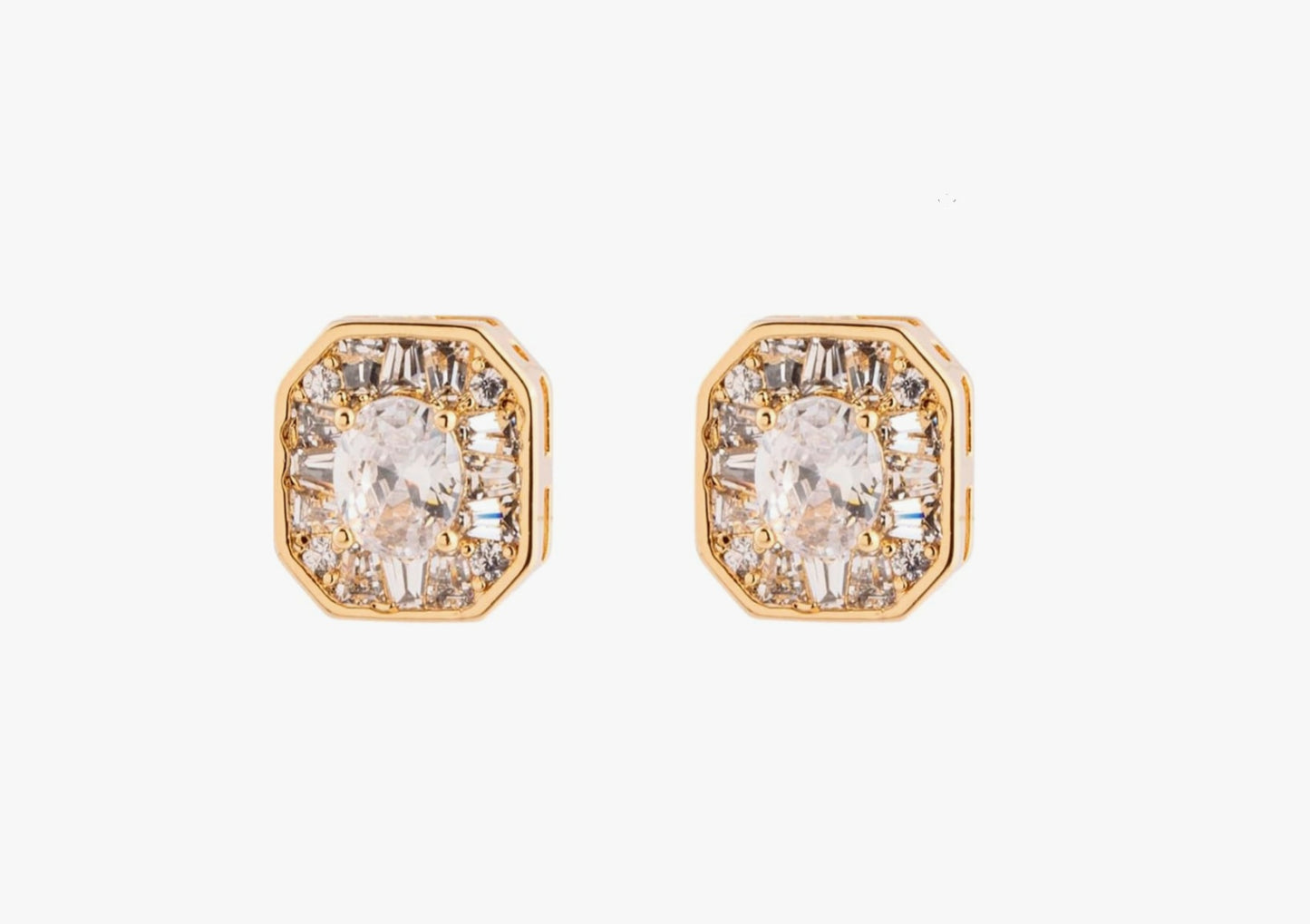 Summer Shower - 18K Gold Plated 6mm Square Zirconia Stud Earrings, 22g