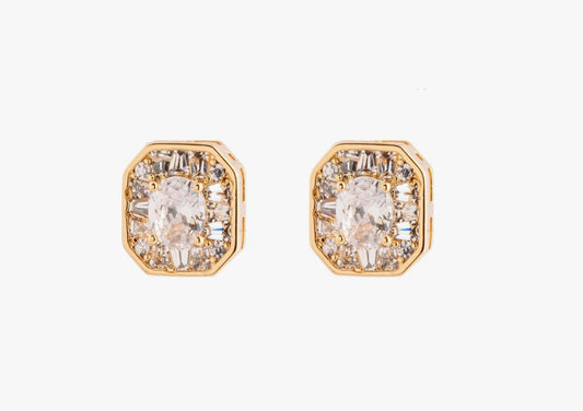 Summer Shower - 18K Gold Plated 6mm Square Zirconia Stud Earrings, 22g