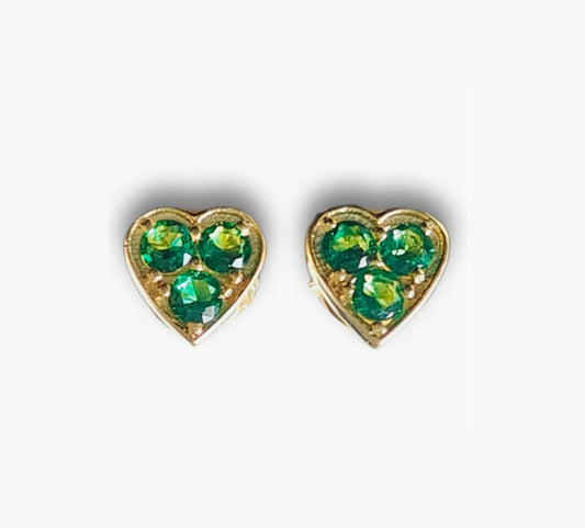 18K Gold Plated 3-Stone Zirconia Halo Stud Earrings - GREEN