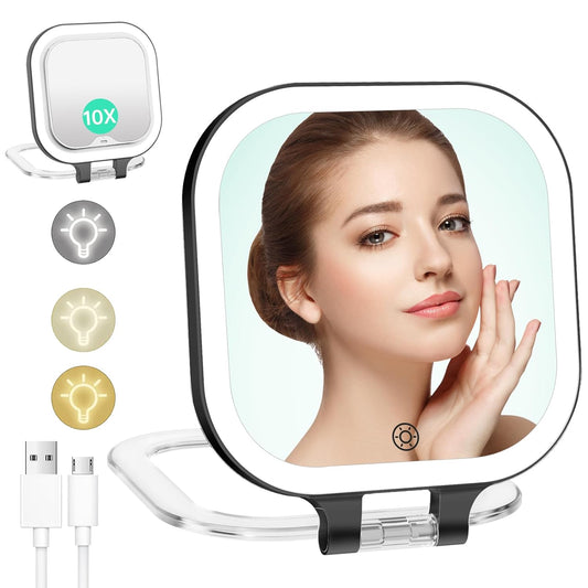 Magnification 10 X Rechargeable Travel Makeup Mirror, Lighted
