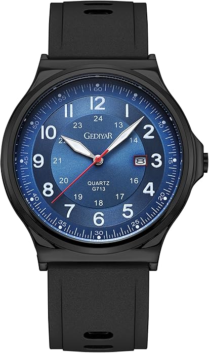 Watch Water resistant, Analog, Rubber Silicone Band (Black/Blue)