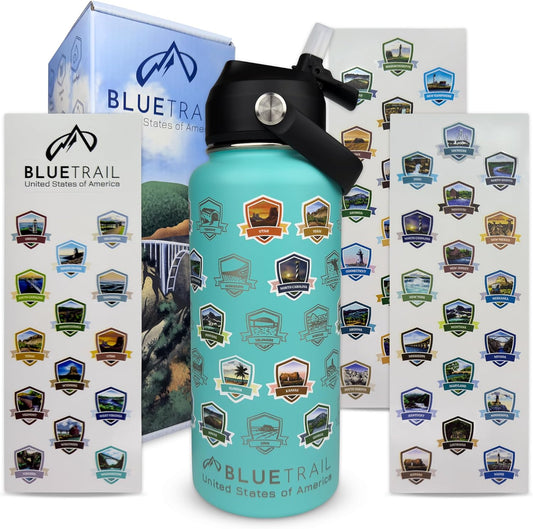 Water Bottle with Stickers - 32 oz - Tropical Wave Color