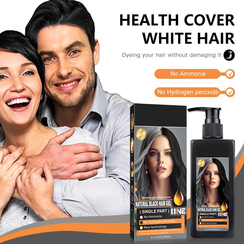 Herbal Natural black Hair Dye Shampoo, 100% Gray coverage - 200ml.