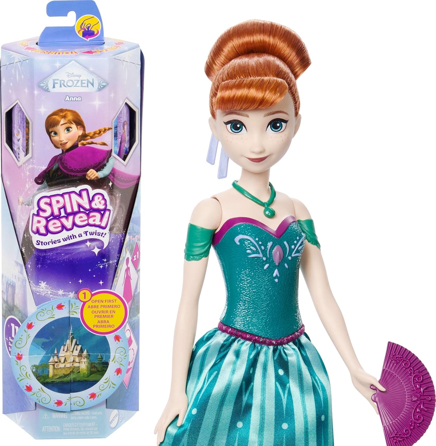 Mattel Disney Frozen Anna Fashion Doll Set, Spin & Reveal with 11 Surprises