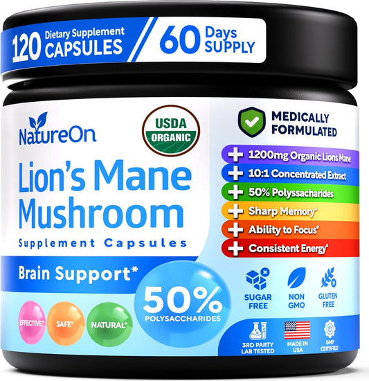 Lion's Mane Brain Nootropic for Energy, Focus, Overall Wellness, & Immune Support