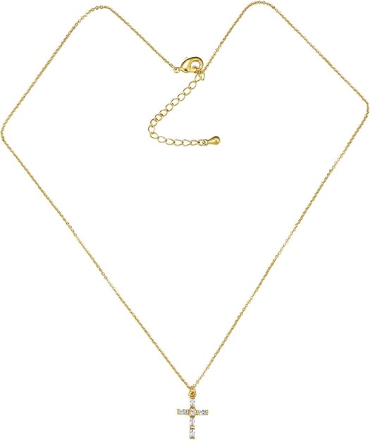 14K/18K Gold Plated Cubic Zirconia Cross Necklace for Women