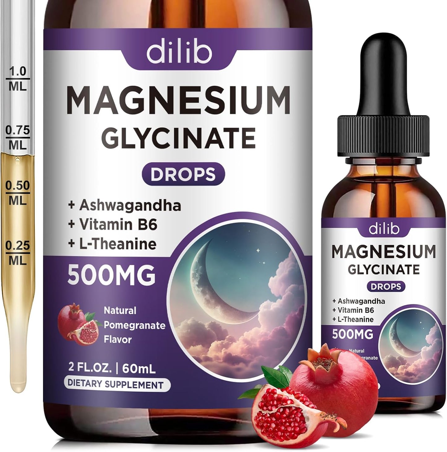 Magnesium Glycinate Liquid Drops 500mg, with Vitamin B6, Ashwagandha and more