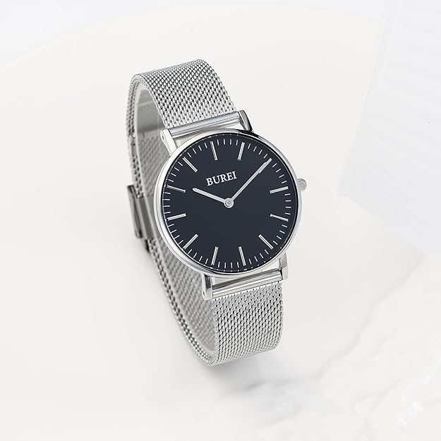 Ladies Watch Stainless Steel Mesh Bracelet Watch Analog Quartz, 34mm - Black Silver