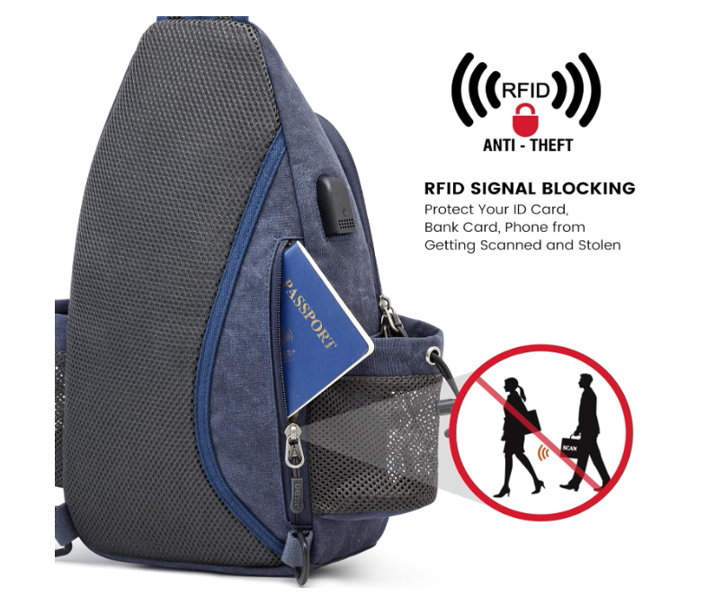 Sling Bag Canvas Crossbody Backpack with USB Charging Port