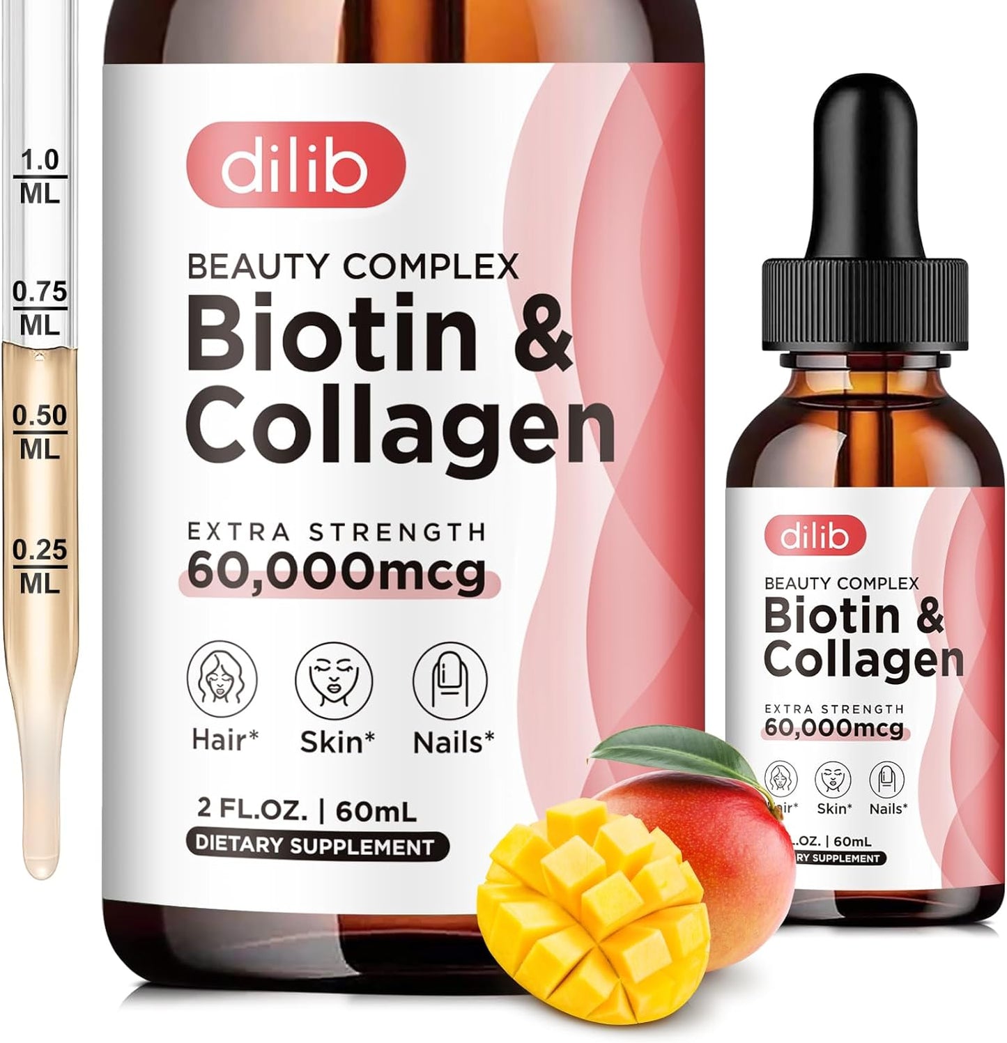 Liquid Biotin & Collagen & Keratin Hair Growth Drops 60,000mcg (2oz) - dilib