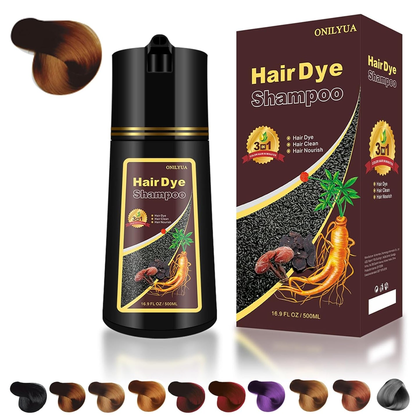 Hair Dye Shampoo for Women and Men, 3 In 1 - (DARK BROWN)