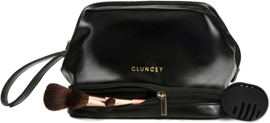 Makeup Brush Bag Double Layer Leather (BLACK)