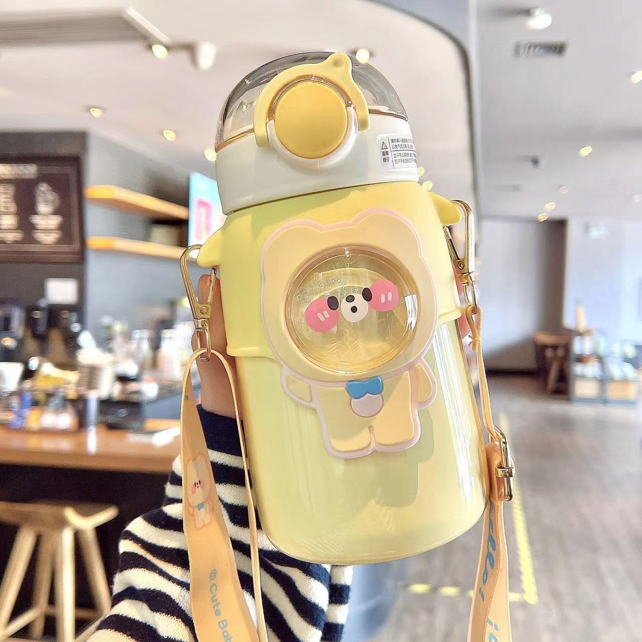 Kawaii Insulated Water Bottle with Straw 20oz Cute Stainless Steel - Yellow