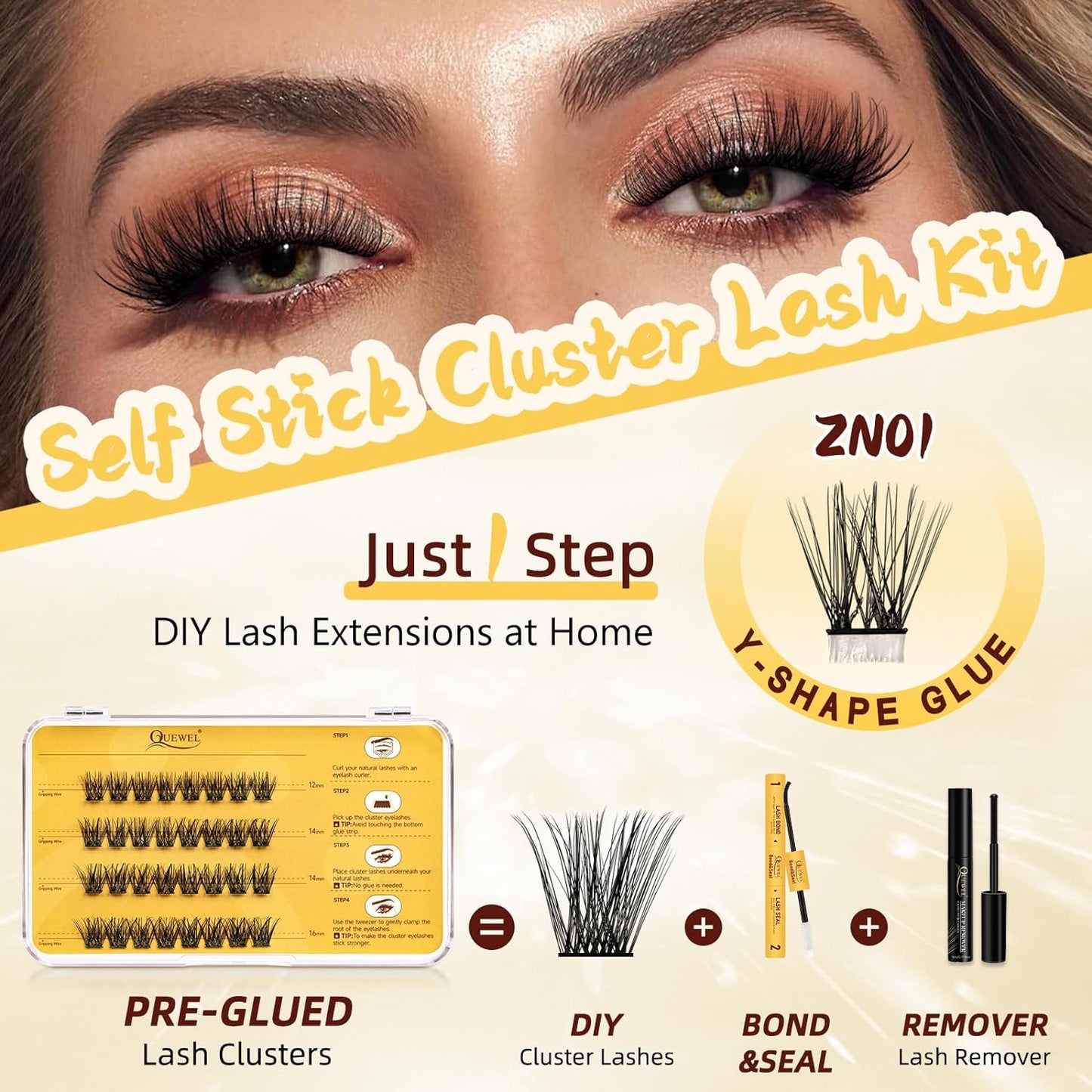 Self Adhesive Eyelashes Kit 32 Pcs Press On Lashes Pre Glued