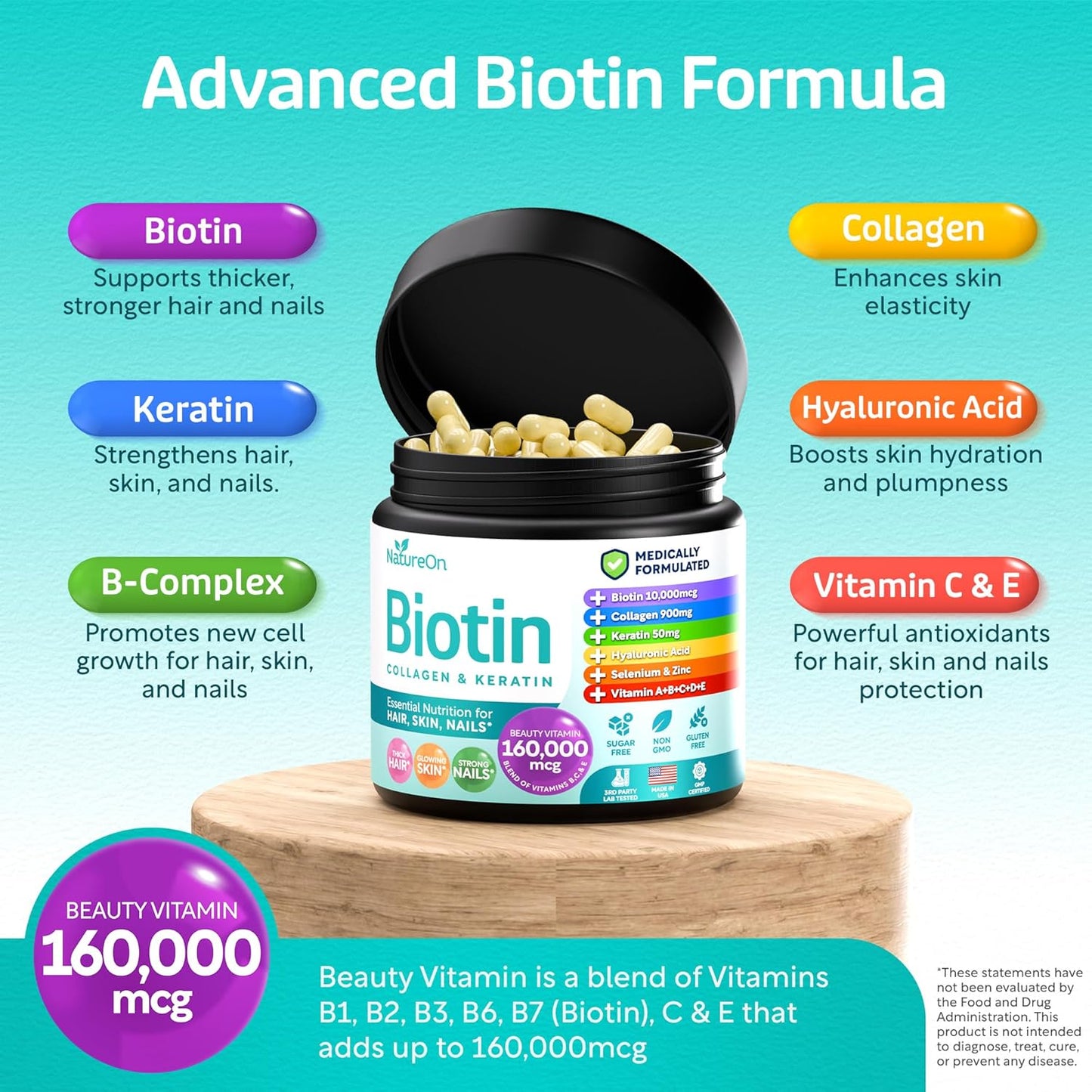 Biotin Supplement, Hair Skin and Nails Vitamin for Women & Men