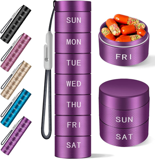 Pill Organizer, Weekly Waterproof Metal Pill Case.