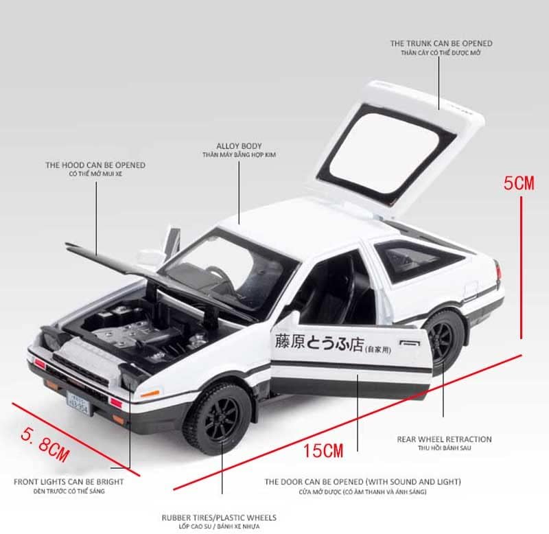 Car miniature: Black-White Trueno AE86 Alloy Model Metal Diecast (1:32)