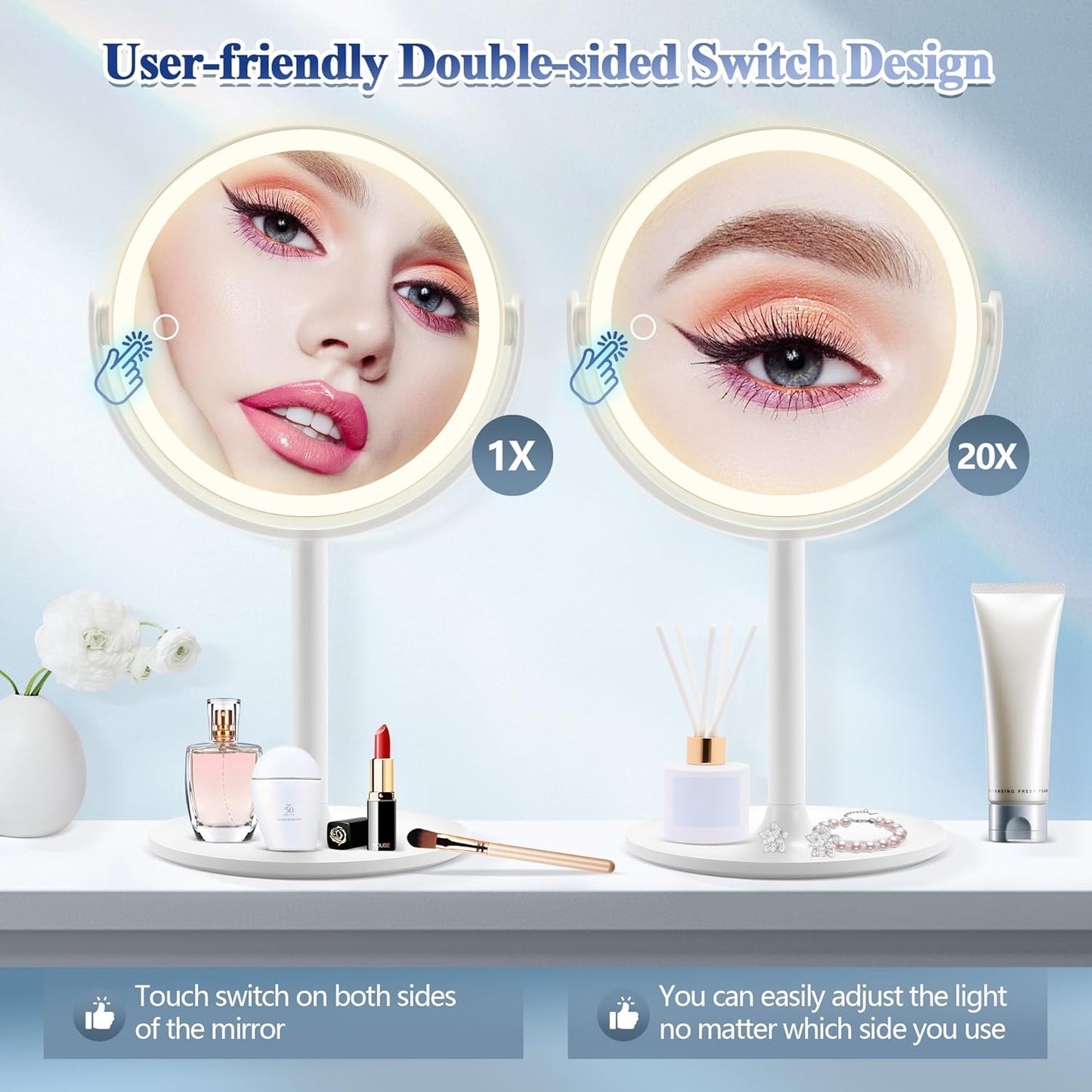 Lighted Magnifying Mirror, 20x Magnifying Makeup Mirror with Lights