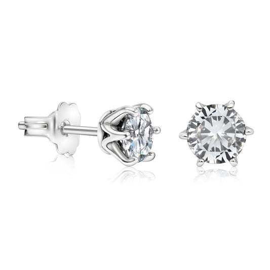 Sterling Silver Stud Earrings with White 925 CZ Gemstone