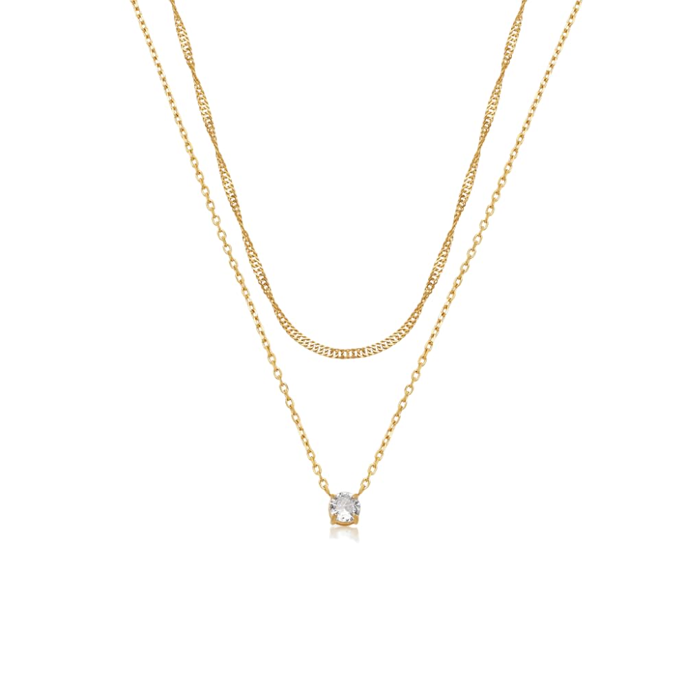 Gold Necklaces, Small Round CZ Faux Diamond Pendant