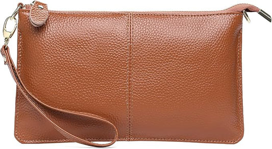 Wristlet Clutch Purse Genuine Leather- Light Brown