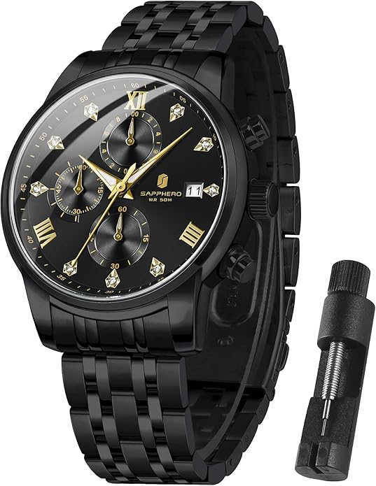 Watch Stainless Steel, 50M Waterproof, Quartz - BLACK
