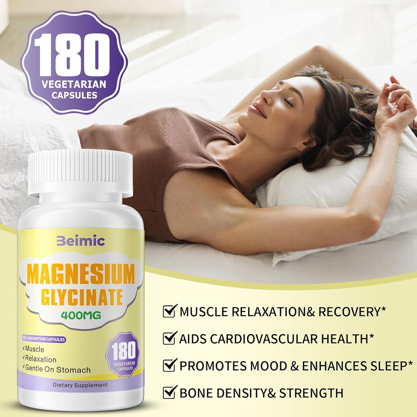 Magnesium Glycinate 400 MG per Serving 100% Chelated for High Absorption