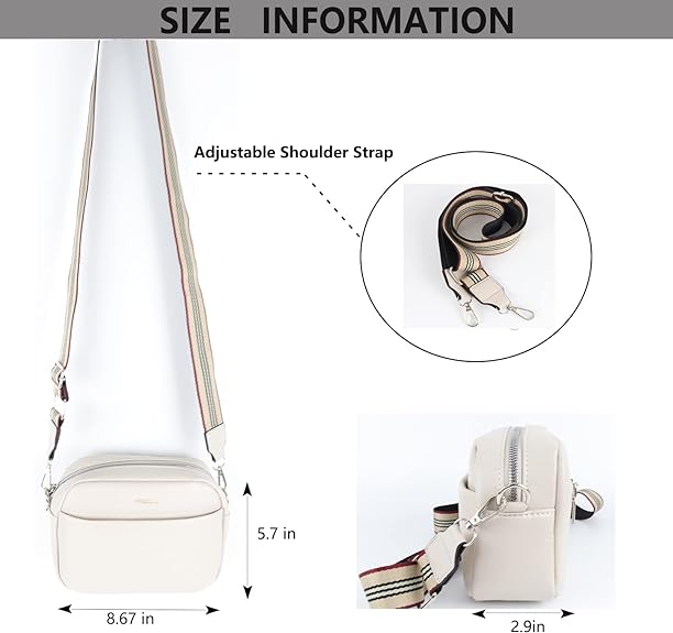 Crossbody Bags For Women Wide Guitar Straps - White