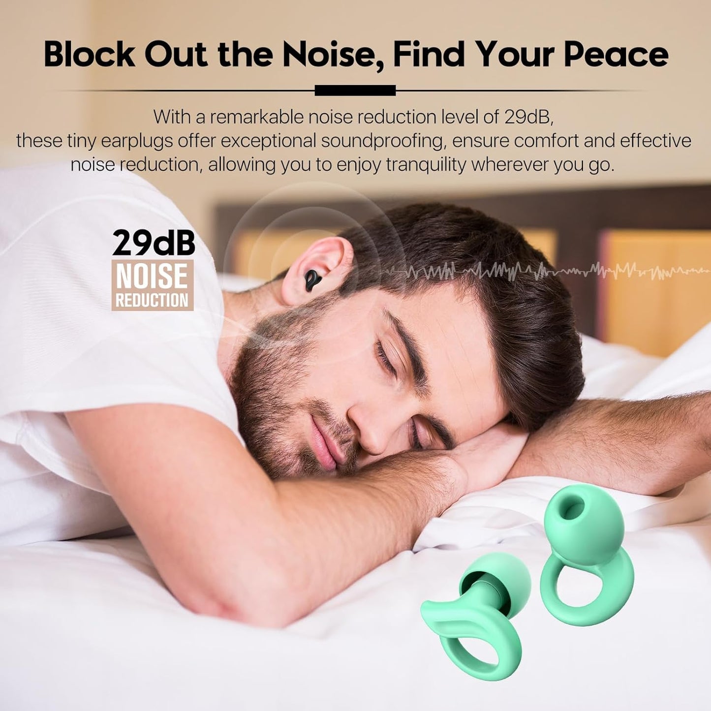 Ear Plugs for Sleeping, 2 Pairs Ear Plugs for Sleep Noise Reduction (BLACK & GREEN)