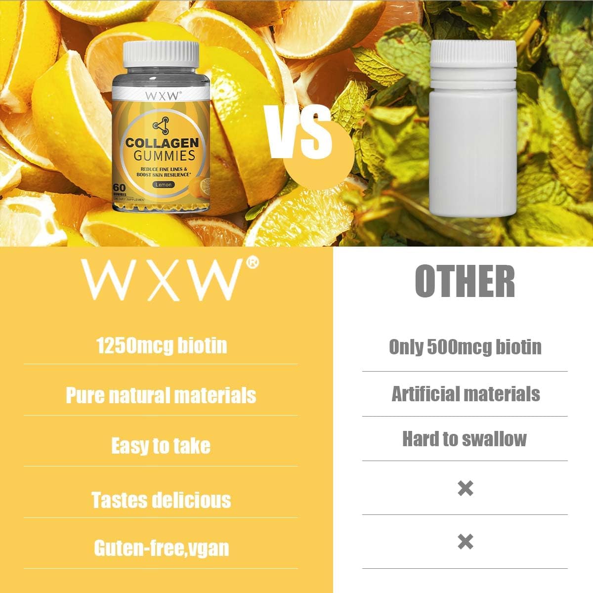 Collagen Peptides Gummies Non-GMO Anti-Aging Formula, Lemon- 60 pcs