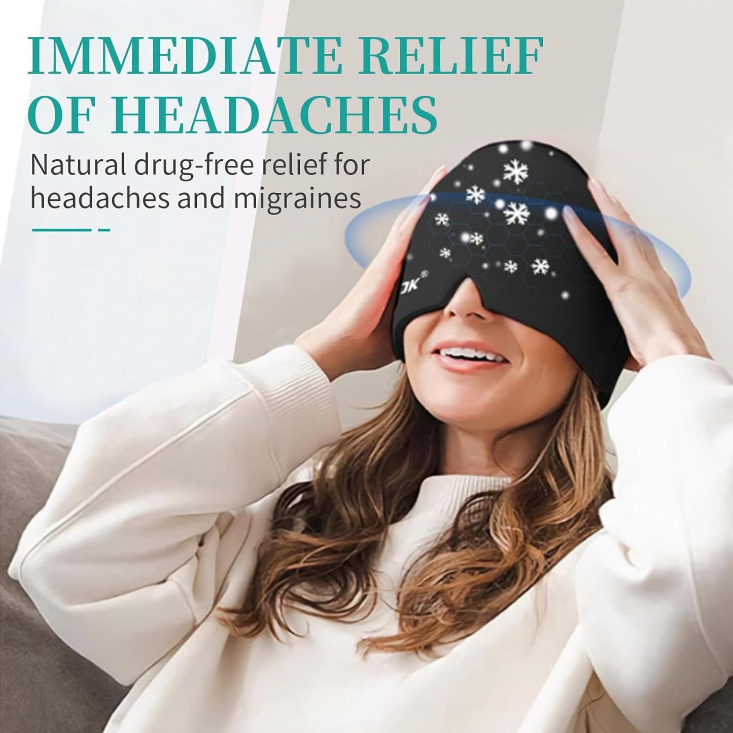 Migraine Headache Relief Cap, Hot or Cold Head Wrap with 360° Form Fitting Design