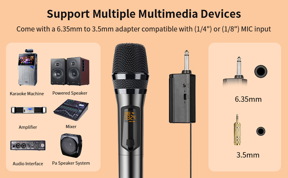 Wireless Microphone, UHF Handheld Dynamic Mic