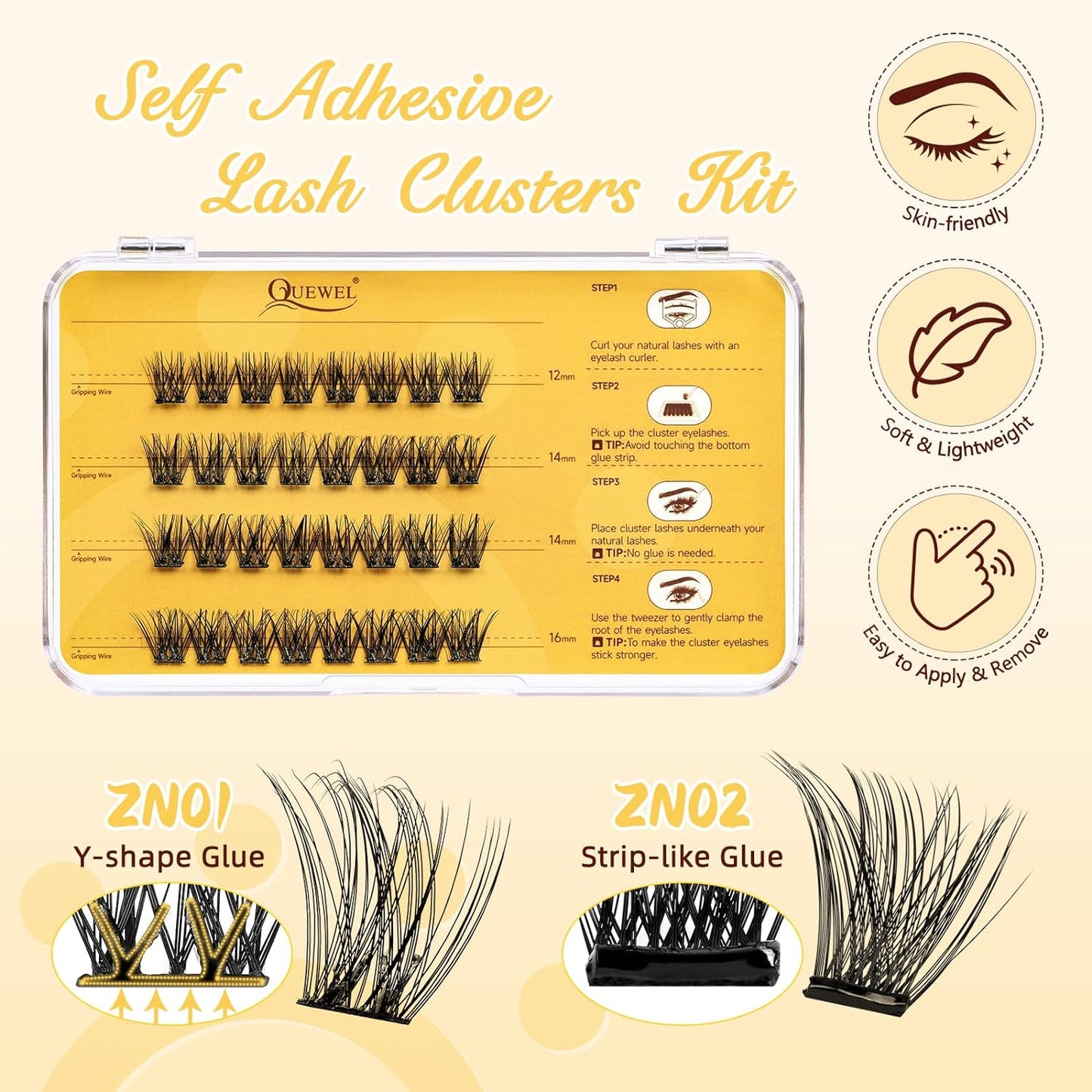 Self Adhesive Eyelashes Kit 32 Pcs Press On Lashes Pre Glued