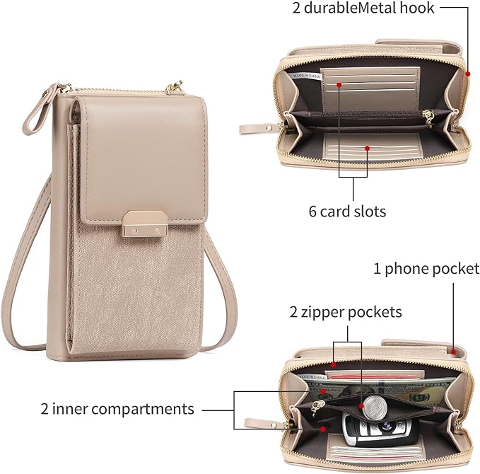 Bag, Leather Crossbody Bags Small Cell Phone Bag - Light Brown