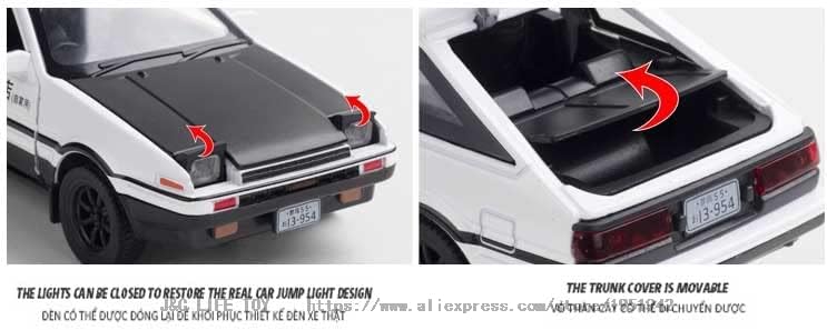 Car miniature: Black-White Trueno AE86 Alloy Model Metal Diecast (1:32)