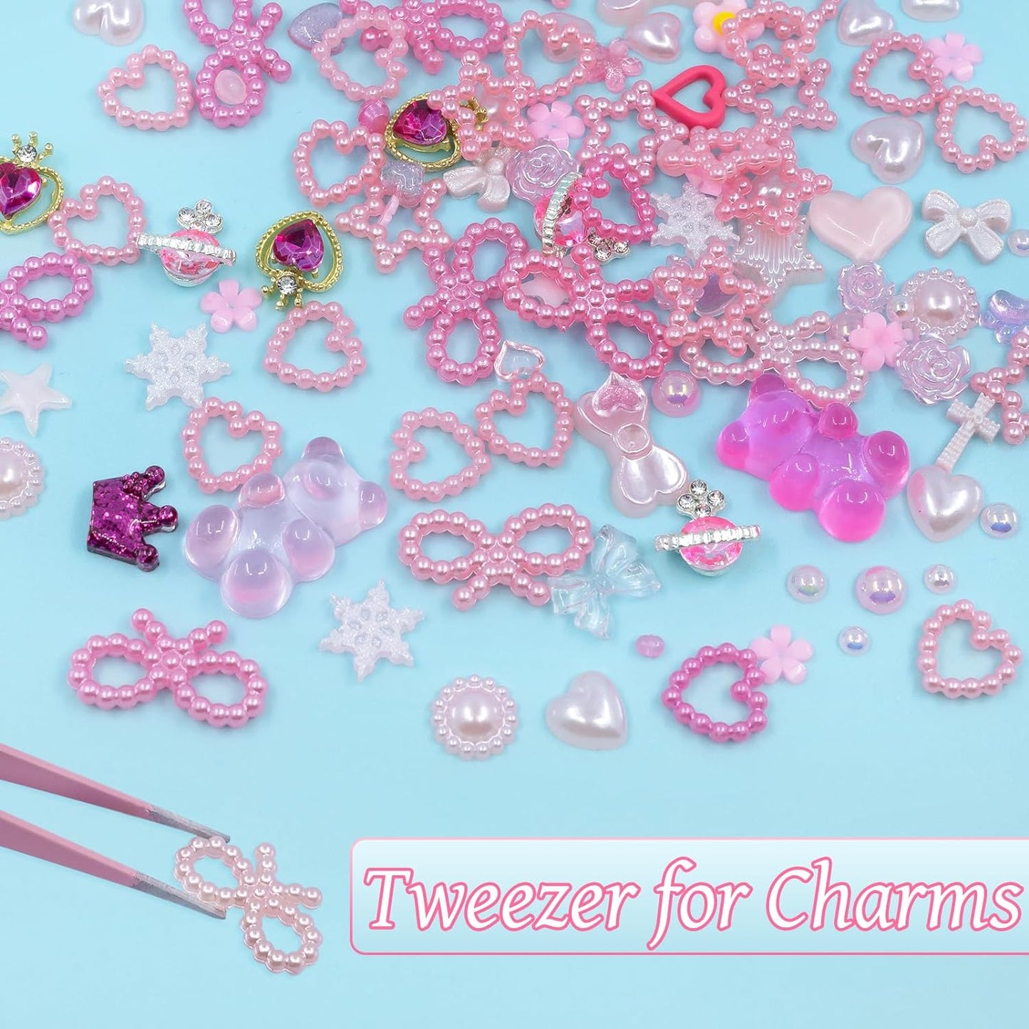 Nail Charms Bear Bows Heart Star- Pink Assorted