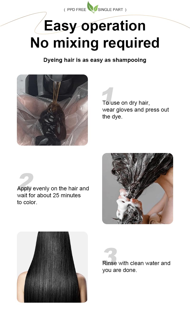 Herbal Natural black Hair Dye Shampoo, 100% Gray coverage - 200ml.