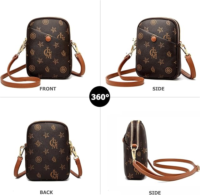 Women Small Vertical Cell Phone Purses Vintage Print Crossbody Bags - Brown