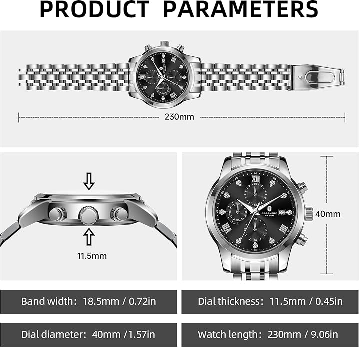 Watch SAPPHERO Round Stainless Steel , 50M Waterproof