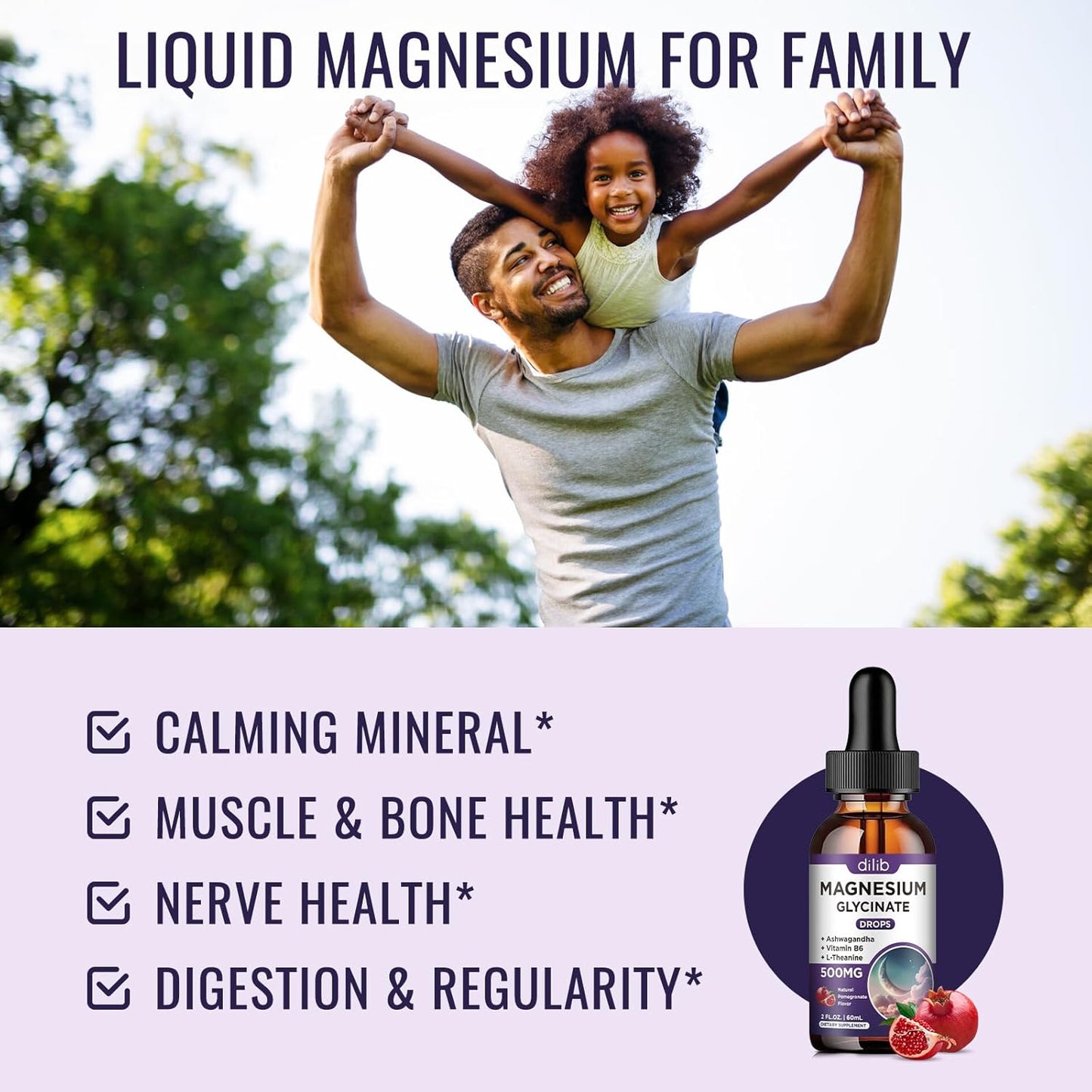Magnesium Glycinate Liquid Drops 500mg, with Vitamin B6, Ashwagandha and more