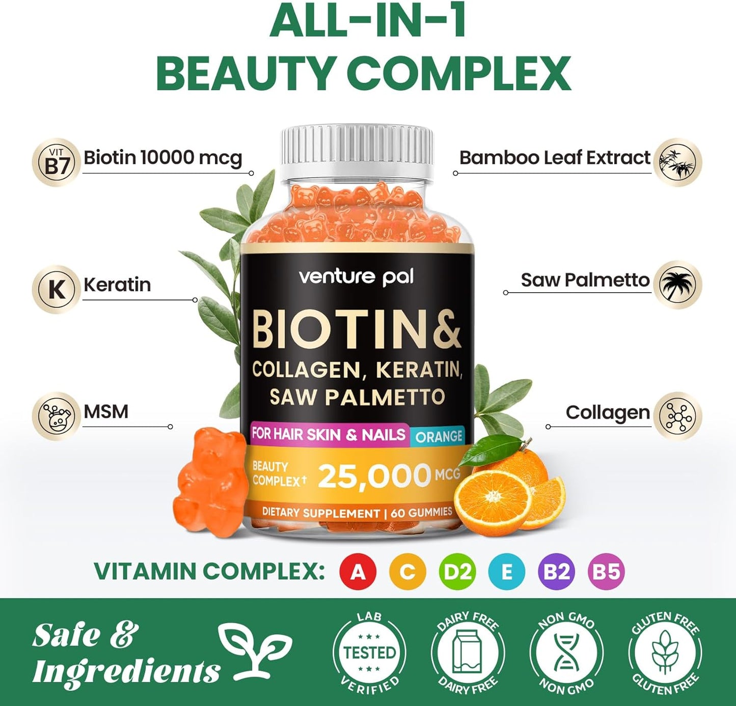 Venture Pal Hair Growth Gummies - Biotin, Collagen & Saw Palmetto