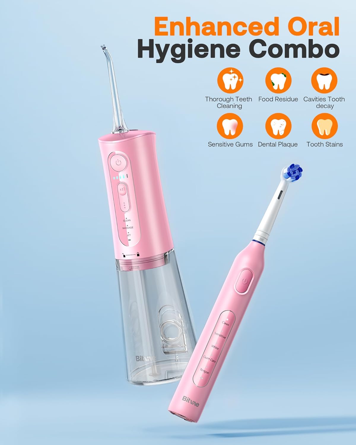 Water Dental Flosser Teeth Picks & Cordless toothbrush - PINK
