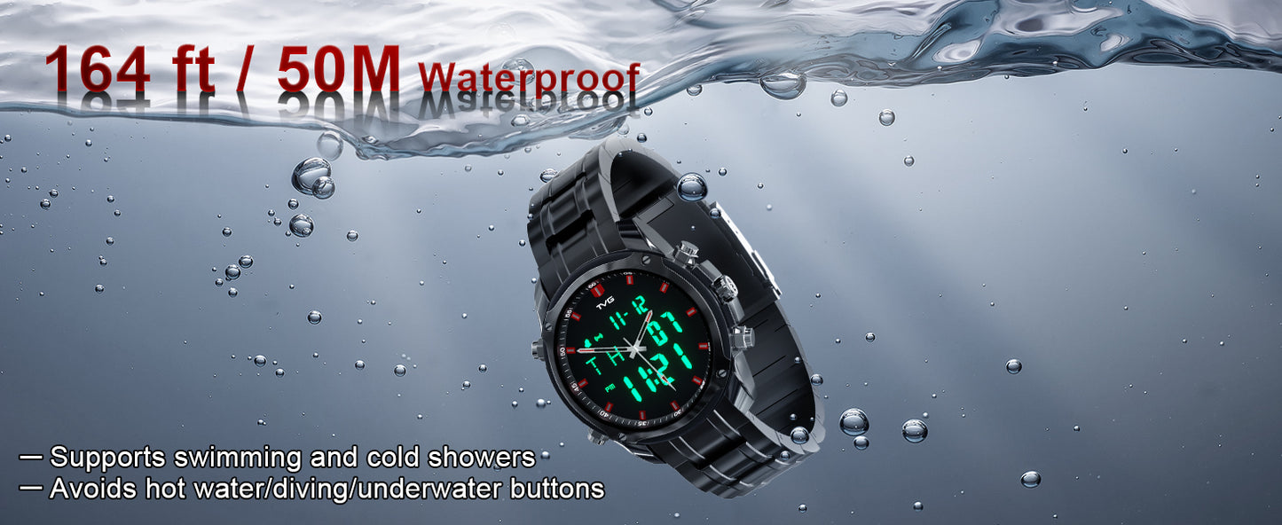 TVG Watch for Men Digital / Analog 50M Waterproof - Black