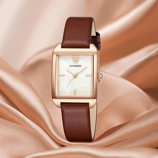 Watch for women Leather Strap Waterproof Analog - Shell Coffee