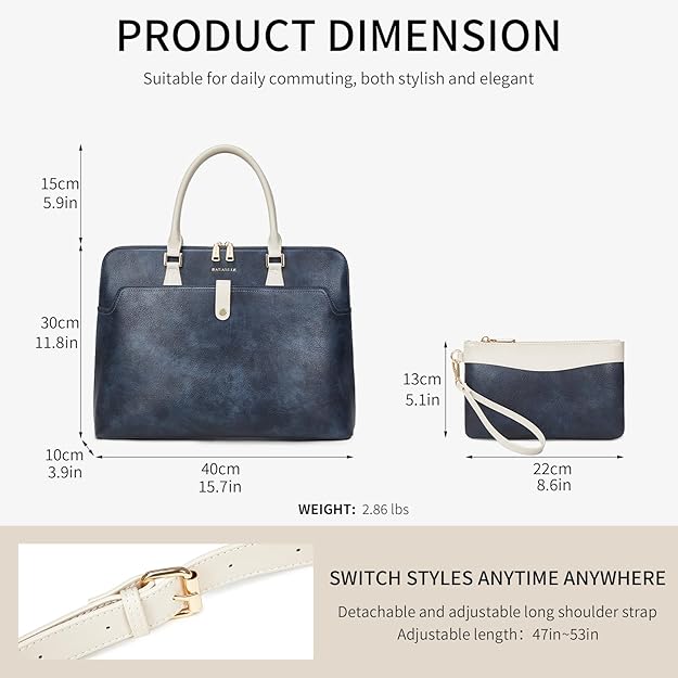 Handmade Vegan Leather 16inch Laptop Office Briefcase - Tie Dye Blue